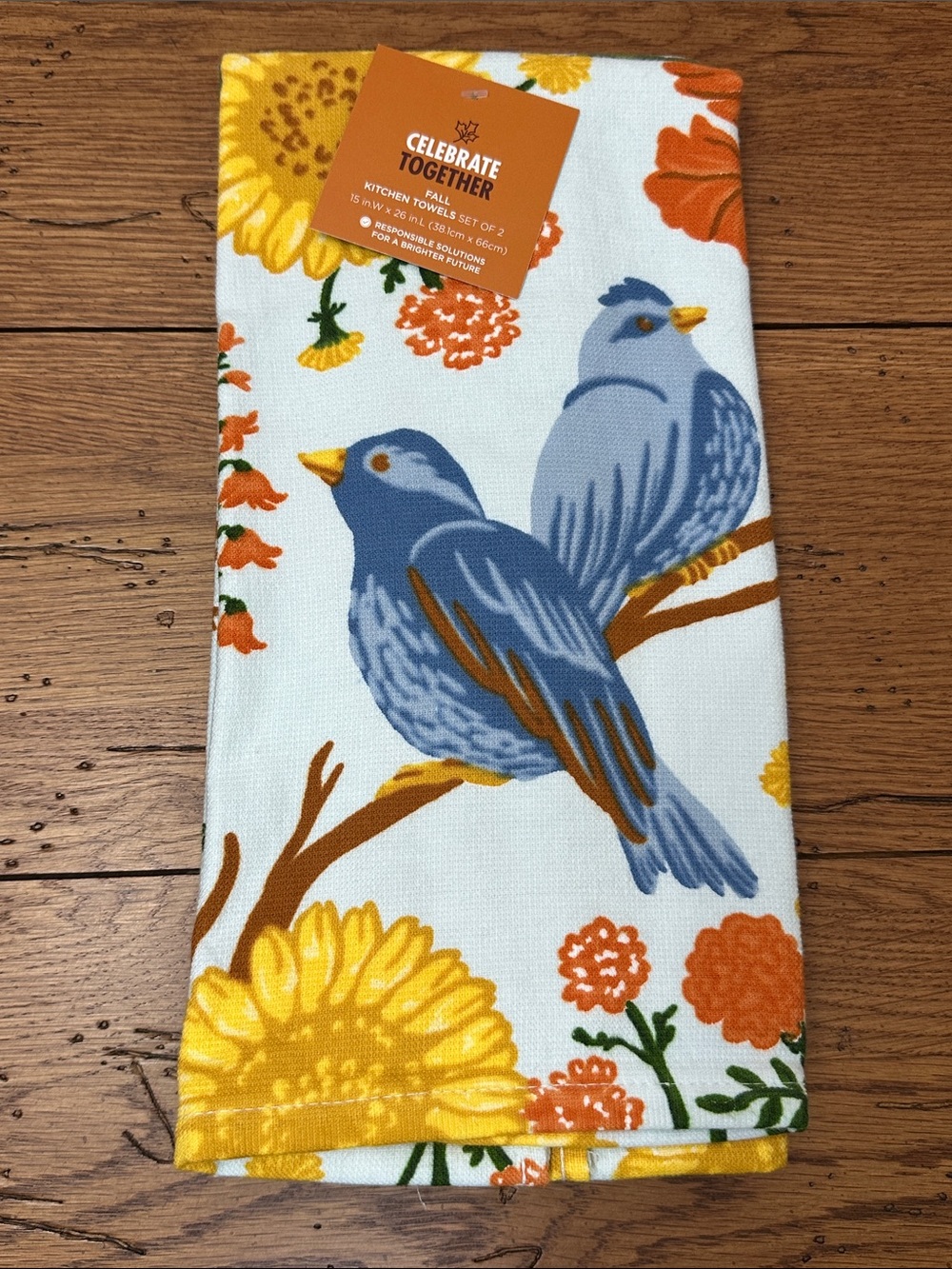 Celebrate Together Blue Bird Kitchen Towel - Sunflower Floral Print Set of 2